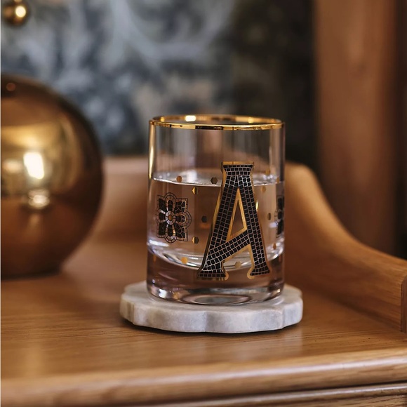 Anthropologie THE BISTRO TILE MONOGRAM OLD FASHIONED GLASS - Picture 3 of 4